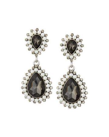 Silvertone Simulated Pearl & Crystal Statement Earrings
