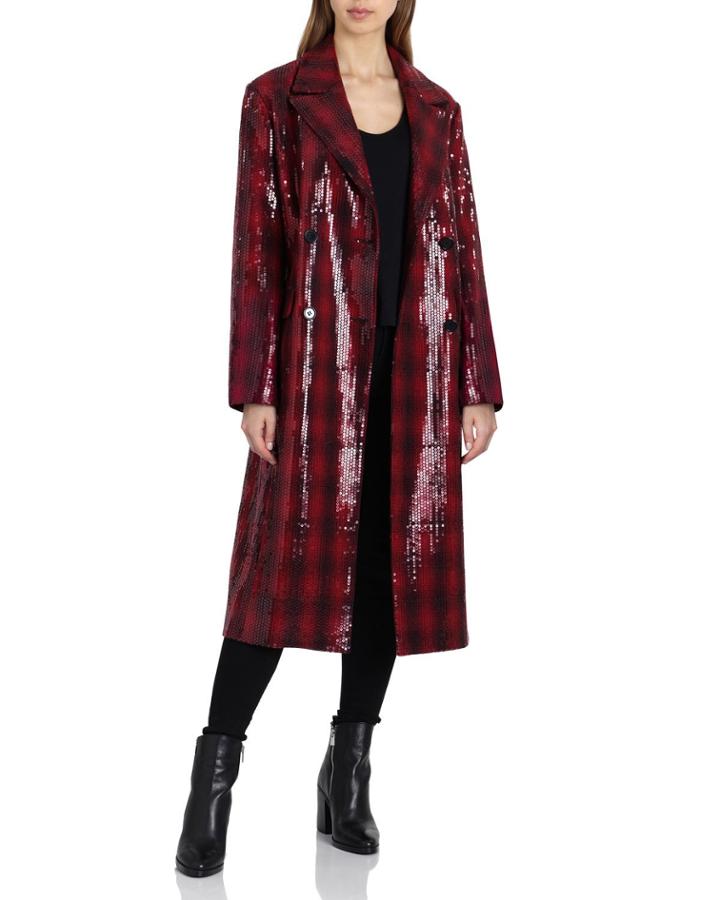 Vienna Sequin Coated Plaid Coat