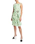 Sleeveless Crushed Floral Taffeta Dress