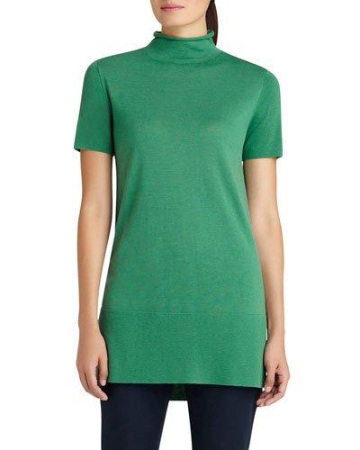Short-sleeve Funnel-neck Tunic, Green