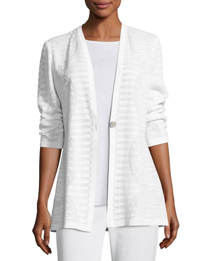 Textured Stripe-knit Long Jacket,