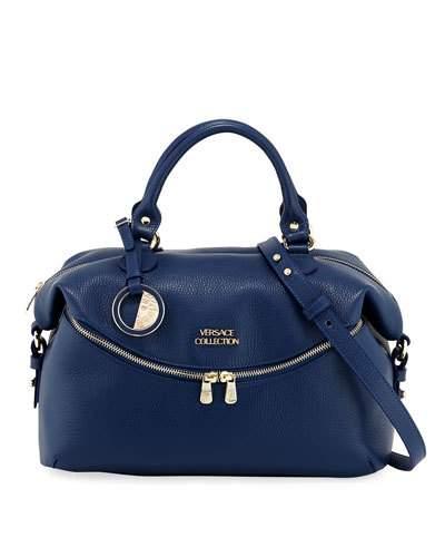 Pebbled Leather Shoulder Bag, Navy