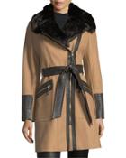 Asymmetric Zip-front Coat W/ Faux Fur Collar