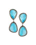 Double Turquoise & Diamond Drop Earrings