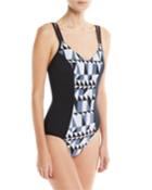 Jagged Geo-print Maillot One-piece Swimsuit, Dd Cup