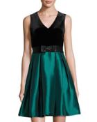 Velvet Shantung Party Dress, Black/green