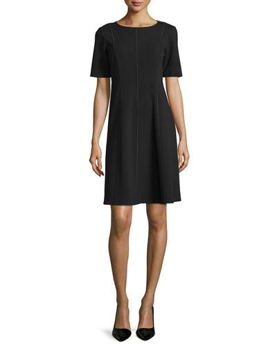 Seamed Short-sleeve Fit & Flare Dress