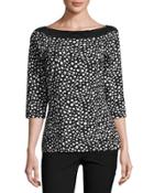 Cobblestone-print Jersey Top, Black/white
