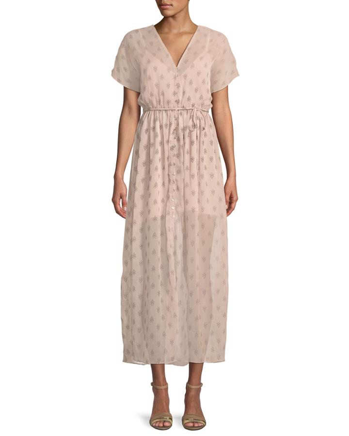 Brooke Arrow-embroidered Button-front Maxi Coverup Dress
