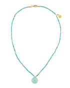Single-strand Turquoise & Chalcedony Beaded Necklace