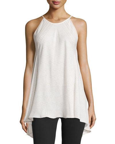 High-low Printed Halter Tank, Ivory/beige