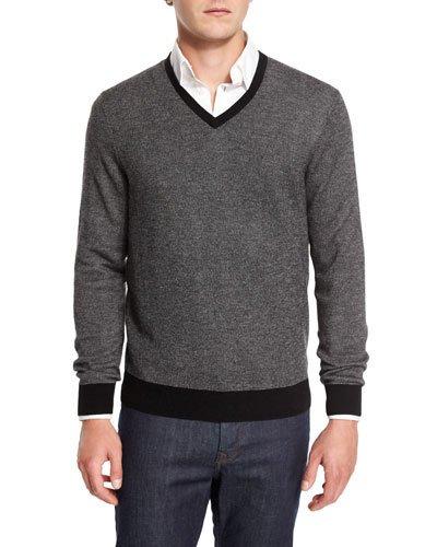 Cashmere-cotton Contrast-trim V-neck