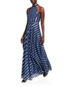Metallic Striped Bow-back Gown