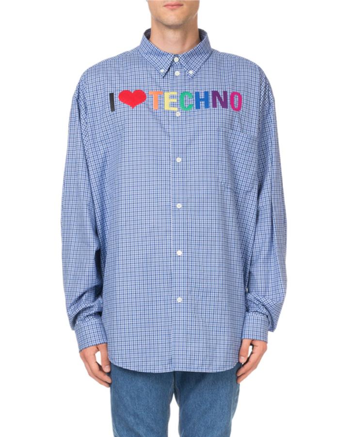 Men's I Love Techno Rainbow-embroidered Check