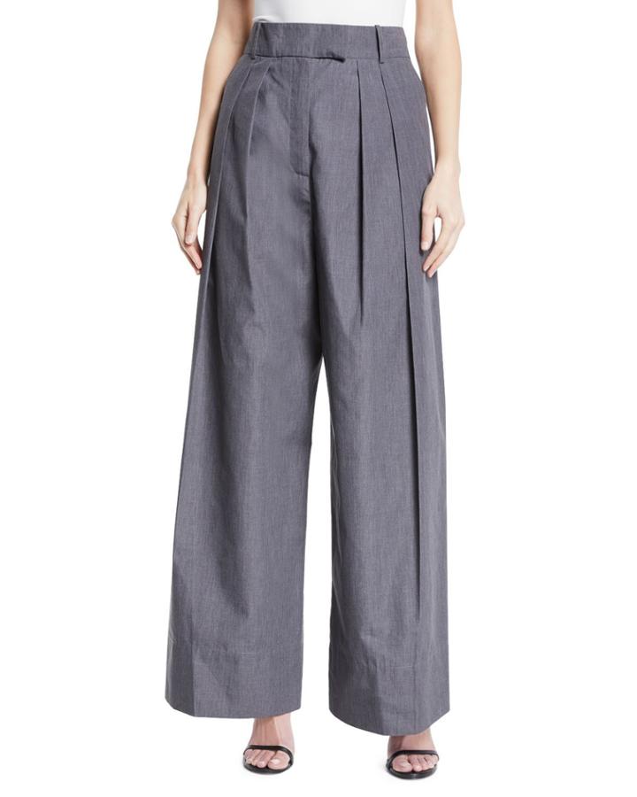 Crispy High-waist Wide-leg Pleated Pants