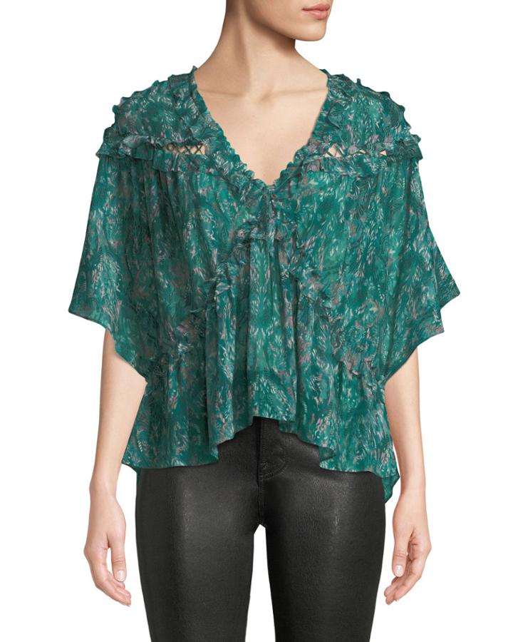 Date Printed Ruffle Viscose Top