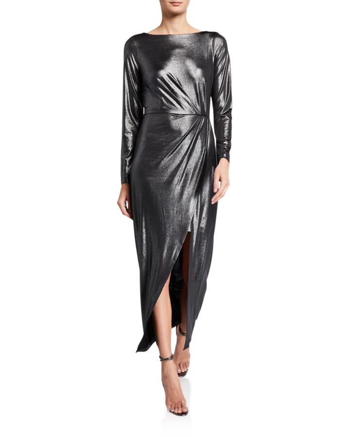 Metallic Knit Wrap Dress