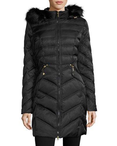 Diamond-quilted Down Coat, Black