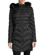 Diamond-quilted Down Coat, Black