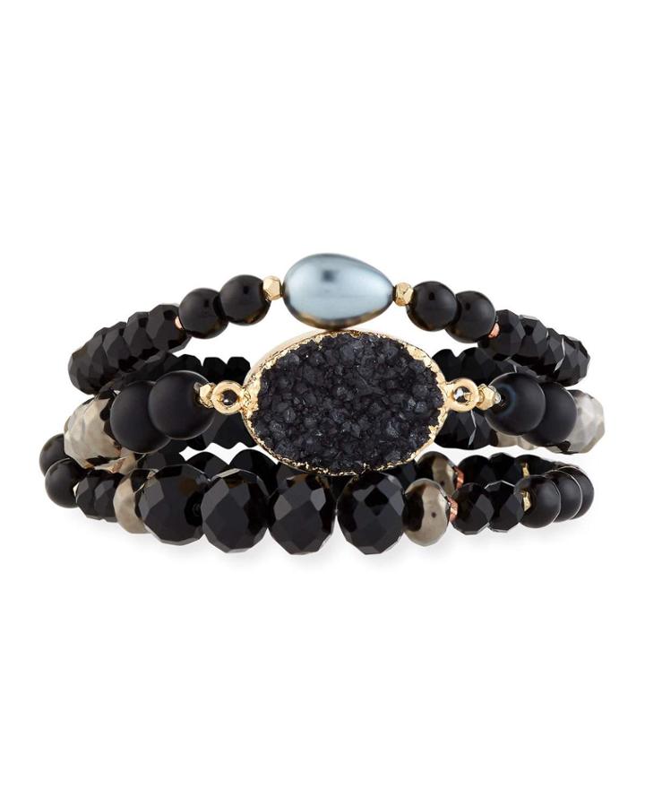 3-strand Pearl & Druzy Bracelet