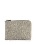 Woven Reptile Faux-leather Pouch, Gray