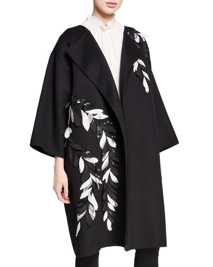 Embroidered Fern Wool-blend Topper Coat