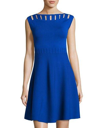 Open Bar Inset Flare Dress, Cobalt