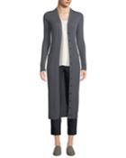 Mixed-rib Button-front Long Cashmere Cardigan