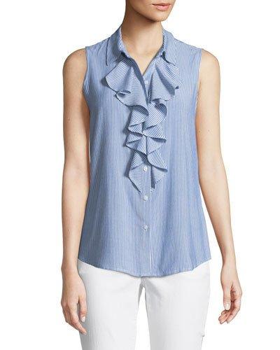 Sleeveless Ruffle Button-front Blouse