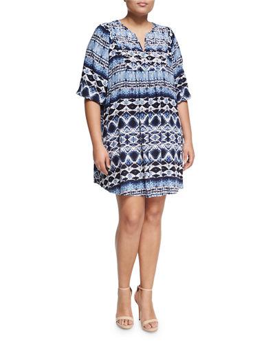 Studded-bib 3/4-sleeve Dress,