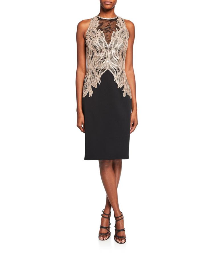 Sequin Lace High-neck Sleeveless Crepe