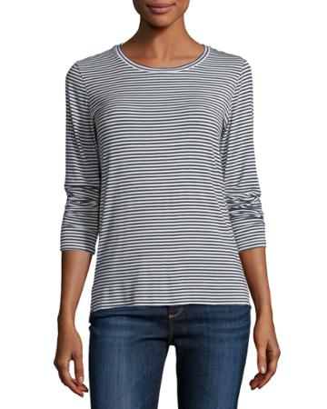Soft Touch Long-sleeve Striped Crewneck Top