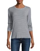 Soft Touch Long-sleeve Striped Crewneck Top
