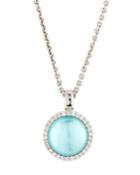 18k White Gold Round Agate/chalcedony Triplet Pendant Necklace