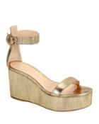 Metallic Leather Ankle-strap Wedge