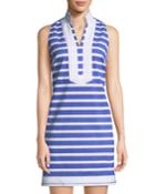 Sleeveless High-neck Striped Tunic Dress
