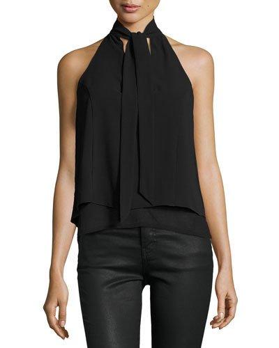 Tie-neck Halter Top, Black