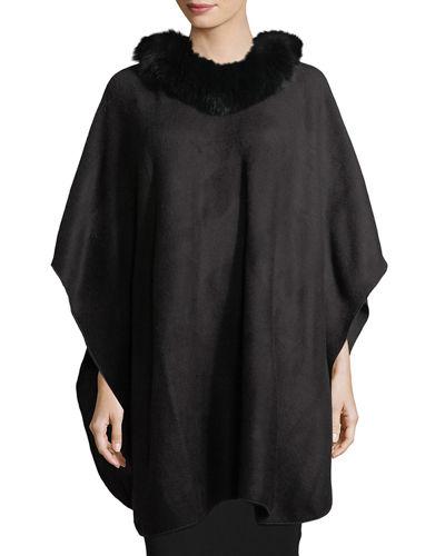 Acrylic Knit Poncho W Fox