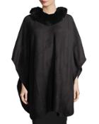 Acrylic Knit Poncho W Fox