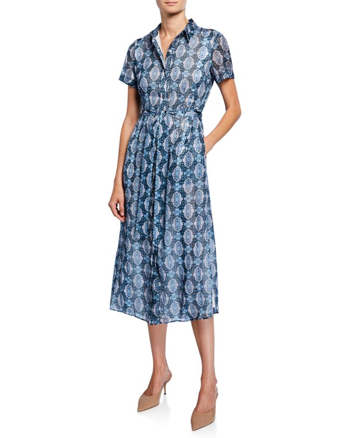 Mosaic Short-sleeve Button-down Dress With