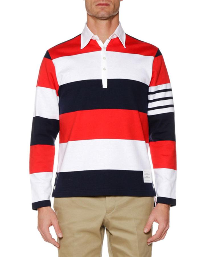 Men's Relaxed-fit Rugby-striped Long-sleeve Polo