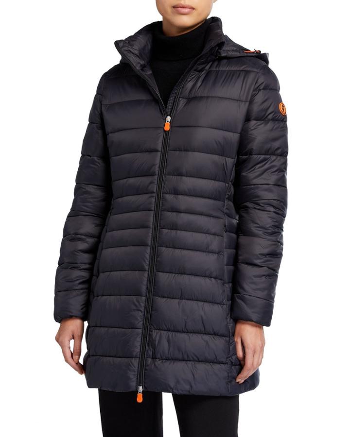 Basic Long Puffer Coat With Removable Hood