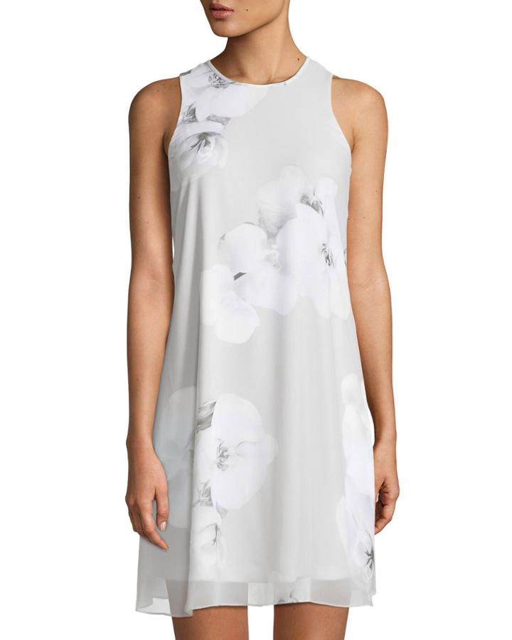 Floral-print Chiffon Trapeze Dress