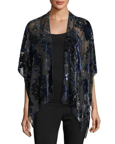 Floral Burnout Velvet Kimono, Blue