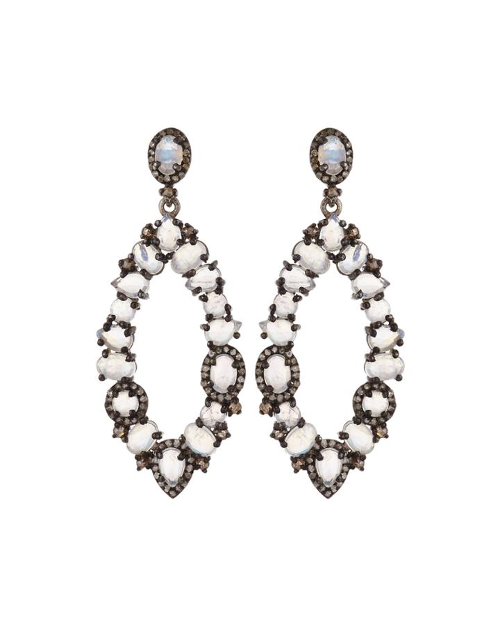 Bavna Rainbow Moonstone & Diamond Marquise Drop Earrings, Women's,