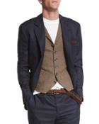 Check Two-button Wool Blazer, Blue