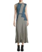 Printed Cutout Belted Maxi Dress, Chamois/black