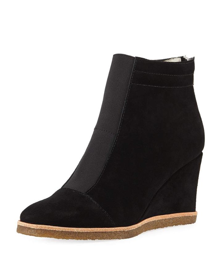 Wilma Suede Wedge Booties, Black