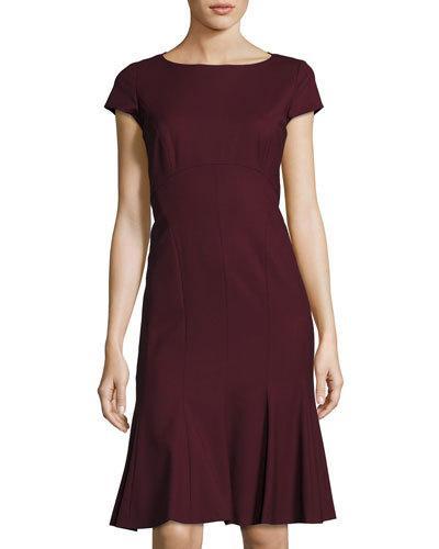 Edwina Short-sleeve Flounce Dress, Crimson