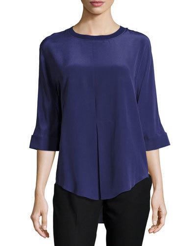 Silk Half-sleeve Shirt W/ribbed Trim